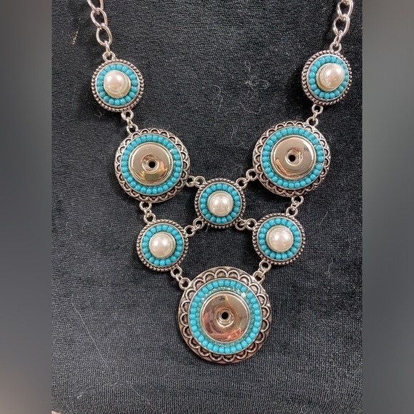 Turquoise Accent Multi Snap Charm Western Boho Style Statement Necklace - Picture 3 of 5
